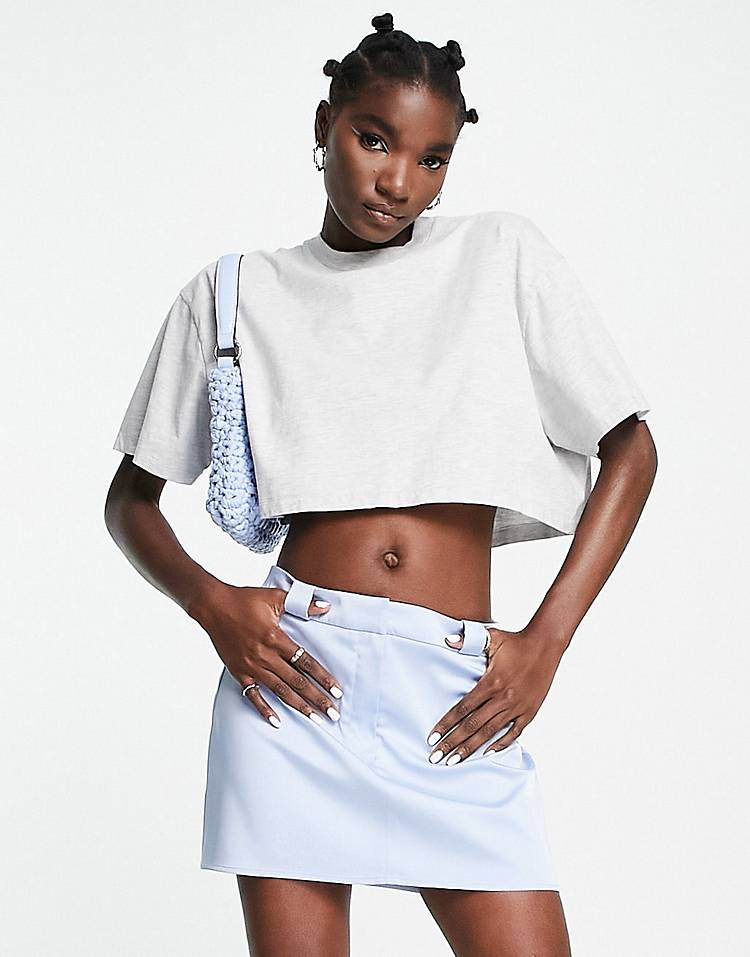 Topshop structured belt loop mini skirt in light blue